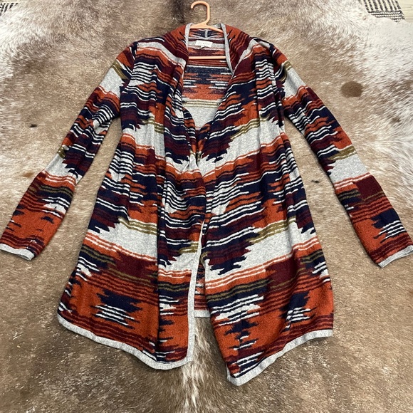 Lucky Brand Sweater Waterfall Cardigan Aztec Drape Open Front Western Small - Picture 6 of 12